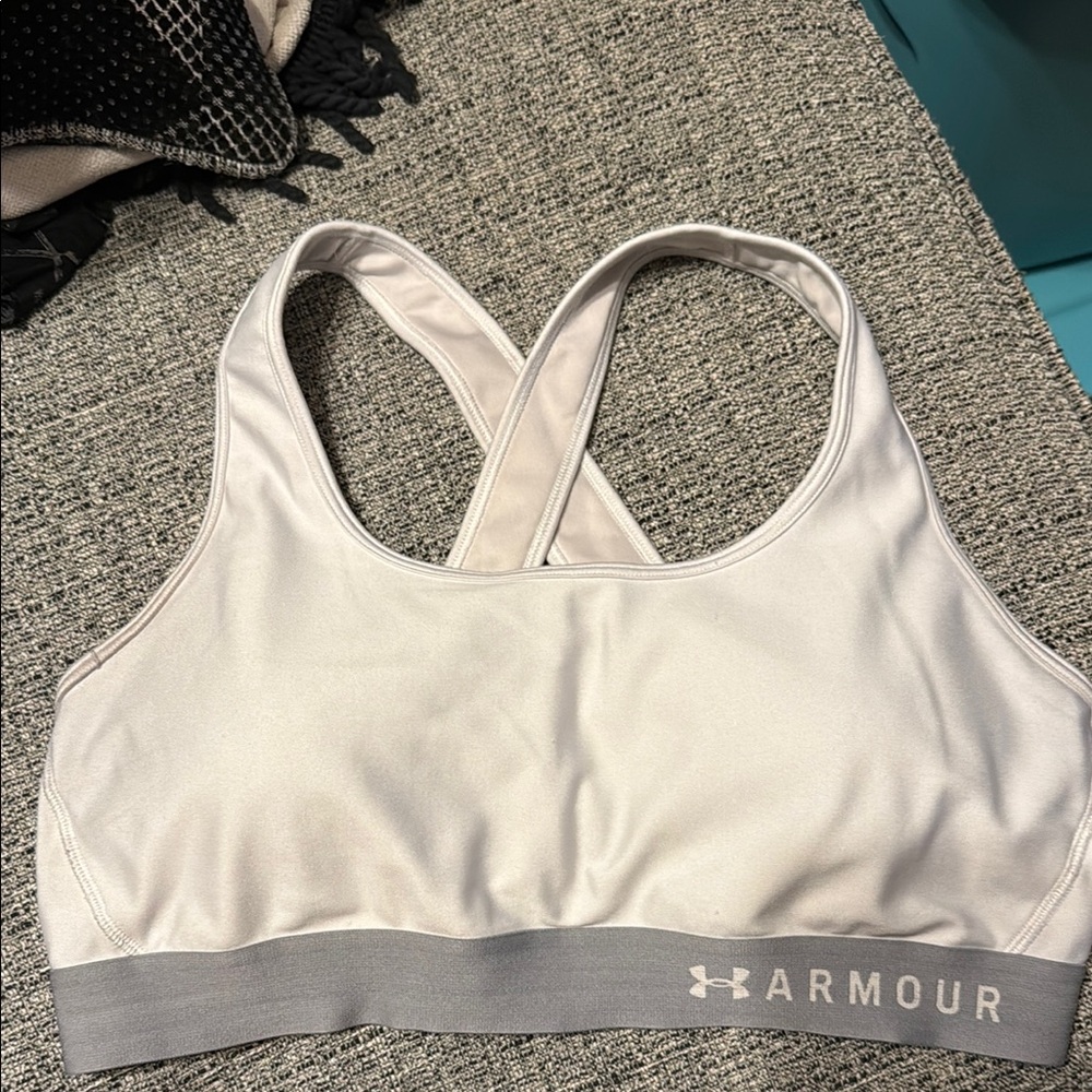 Under Armour White and Gray Sports Bra with Racerback Design